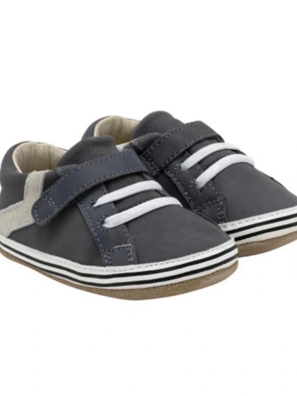 NEW Robeez First Kicks Adam Shoes Charcoal Leather 9-12 months Baby Shoes NWT